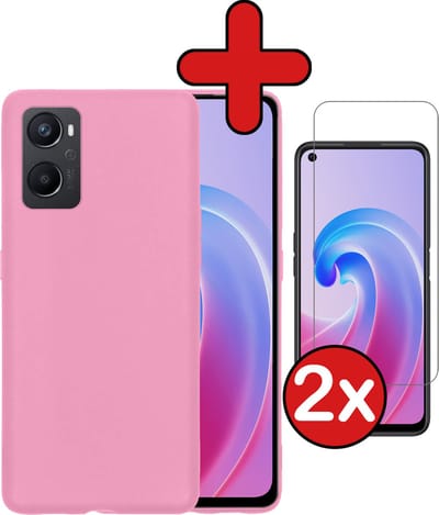 Hoesje - Met 2x Screenprotector - Geschikt voor OPPO A76 - Sterk & Shockproof - Telefoon Hoes - Back Cover - Siliconen Case - Telefoonhoes - Lichtroze