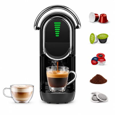 Koffiecupmachine 5-in-1 met LED Display - Capsule Koffiemachine Warm & Koud Zwart