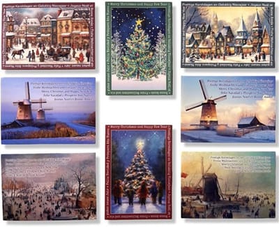 40 Luxe 5 Talige Kerst- en Nieuwjaarskaarten 8 x 5 dubbele kaarten met enveloppen - Kerst 13 - 5 Talig - Gratis verzonden