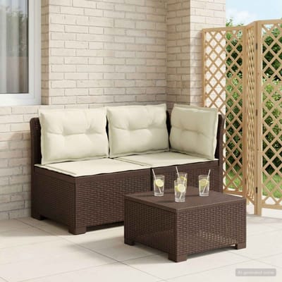 vidaXL - Twee-zits - Tuin - Sofa - met - Kussens - Rieten - Look - 2-zits - PP - Bruin