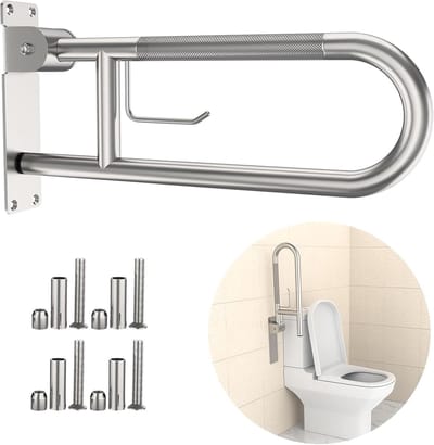 Toilet handgrepen - Badkamer steun - Veiligheid verhogen - U-vormig ontwerp - Met papier houder - Zilverkleurig