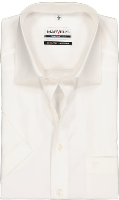 MARVELIS comfort fit overhemd - korte mouw - beige - Strijkvrij - Boordmaat: 41 (EU maat: L)