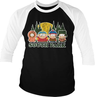 South Park Distressed Baseball T-shirt met 3/4-mouwen, witite-Black
