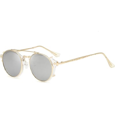 Clip On Zonnebrillen Mannen Steampunk Vrouwen Mode Brillen Vintage Retro Mode Zonnebrillen Oculos UV400 white