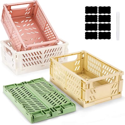 Klappbox, 4 stuks vouwkist Opbergmand (25×16,5×10CM) manden Opbergkist, Stapelbare opbergdozen voor keuken, badkamer, kantoor, slaapkamer, klaslokaal, kast, lade