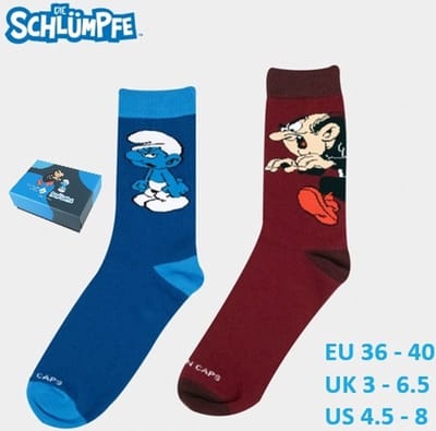 Gargamel en Moppersmurf - 2 paar sokken in geschenkdoos - Volwassenen - Bavarian Caps - Maat 36-40