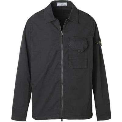 Stone Island AS23 Chemise à Manches Longues Zippée Mélange Laine Poche Unique Homme Chemises Noir 791511010-V0029 XXL black