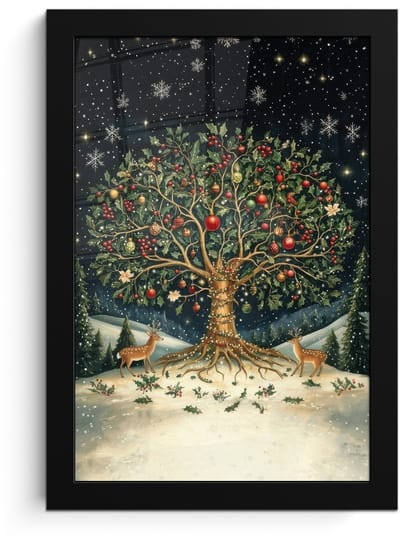 Poster in lijst - Fotolijst 20x30 cm - Posters - Feestboom - Winterhemel - Kleurrijk - Posterlijst zwart - Decoratie - Wanddecoratie woonkamer - Muurdecoratie slaapkamer - Kerstversiering - Kerstdecoratie voor binnen - Kerstmis