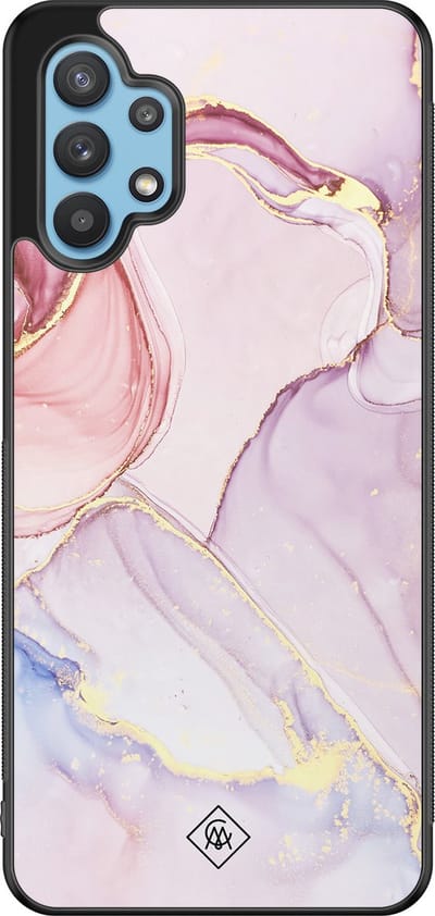 Casimoda® hoesje - Geschikt voor Samsung Galaxy A32 5G - Marmer roze paars - Zwart TPU Backcover - Marmer - Roze