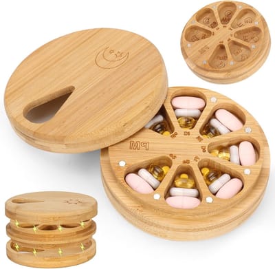 Tablettenbox voor 7 dagen - Draaibare pillendoos voor medicijnen, supplementen en vitaminen, 12 x 12 x 4,1 cm, dubbelzijdig en magnetisch