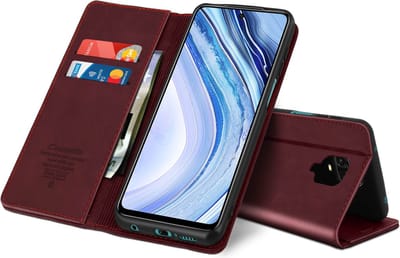 Caseme, Hoesje Geschikt voor Redmi Note 9S / 9 Pro / 9 Pro Max Vintage met Pasjeshouder en Standfunctie, Bordeaux