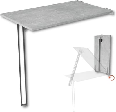 Wandklaptafel - Inklapbaar bureau - Ruimtebesparend werken - Met stevige poot - 80x50 cm - Betonlook