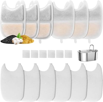 Vervangfilters voor kattenfonteinen - 6 stuks actieve koolstof en hars, drievoudige waterfilter voor roestvrijstalen drinkfonteinen