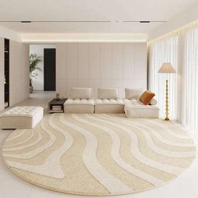Moderne Tapijten voor Slaapkamer Pluizig Zacht Woonkamer Tapijt Dik Kleedkamer Ronde Vloermat Crème Woonkamer Decoratie Antislip Tapijt 180x180CM
