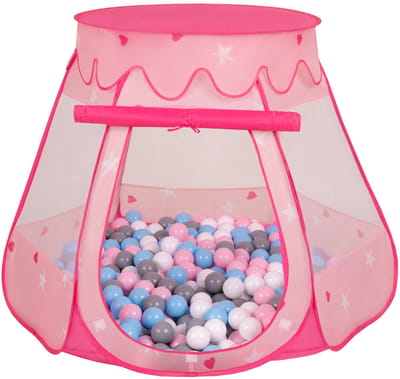 Selonis Pop Up Kasteeltent Pink Voor Kinderen - 100 Ballen Speeltent - Licht En Compact - Binnen En Buiten Spelen - Wit Grijs Babyblauw Poederroze