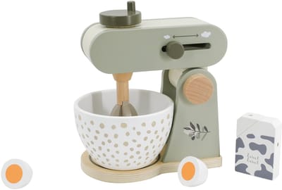 Label Label - Houten Keukenmixer - Olijfgroen - Inclusief Kommetje, Ei & Pakje Melk - FSC Hout - Stimuleert Creatief Spelen - Geschikt voor Kindjes vanaf 3 Jaar
