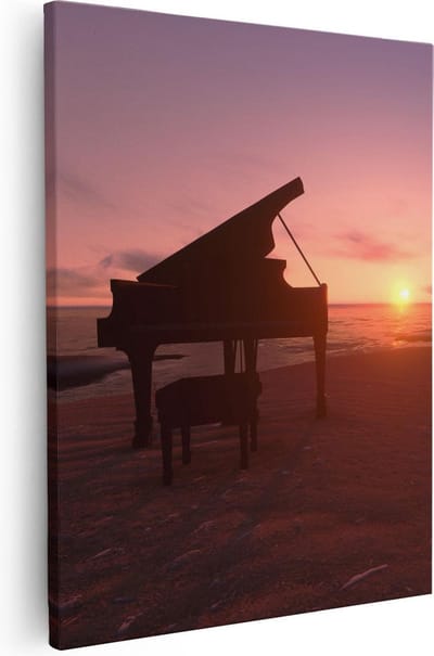 Artaza Canvas Schilderij Zonsondergang Zee - 40x50 cm - Wanddecoratie Strand - Muurdecoratie Piano - Kamer Accessoires