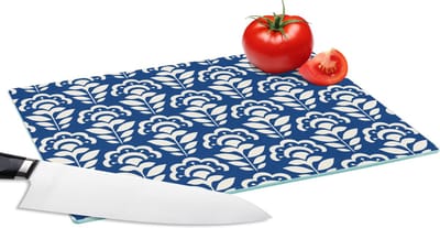 Glazen Snijplank - 28x20 - Zonnebloem - Blauw - Design - Snijplanken Glas