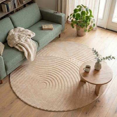 Fraai Rond Scandinavisch vloerkleed - Charm Curves Beige - Ø 200cm