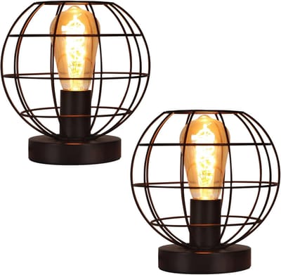 Glitzerlife - Vintage Retro Industrieel -2 stuks Tafellamp - Zwart Metaal Schemerlampje Slaapkamer - E27 Fitting - Max 40W - Exclusief lamp - Voor Woonkamer Slaapkamer Kinderkamer Bureau