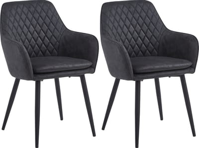 Colenis® - Laura Eetkamerstoel - Set Van 2 - Grijs - Microfiber Stof - Design - Industrieel - Met armleuning