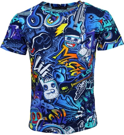 S&C Shirtje Graffiti blauw Kids & Kind Jongens Blauw - Maat: 98/104