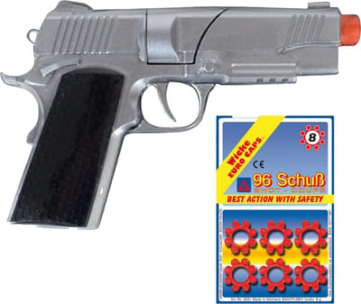 Politie speelgoed revolver/pistool - metaal - voor 8 schots ringen plaffertjes - 96 shots in de set
