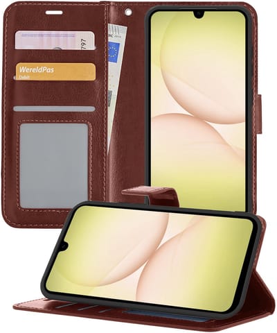 Hoesje - Met Pasjeshouder - Geschikt voor Samsung Galaxy A17 - Luxe Bookcase Portemonee - Flip Case - Kunstleer Book Case - Flipcase - Book Cover - Walletcase - Portemonneehoes - Telefoonhoesjes - Bruin
