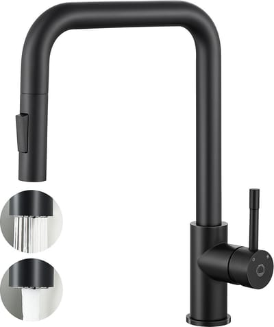 CECIPA max Keukenkraan Met Uittrekbare Uitloop - Handdouche - 2 straalsoorten- -360° Draaibaar - RVS- Flexibele Slang - Zwart