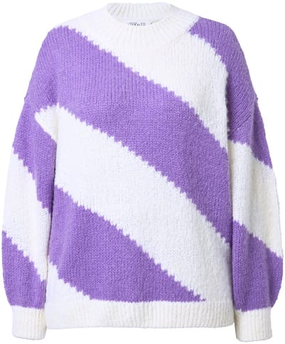 Studio Untold - Dames - Trui oversized shape diagonale blokstrepen - Purper - Maat 42+