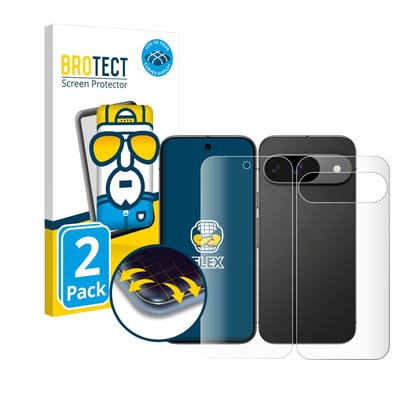BROTECT - Screenprotector voor Google Pixel 9 (Voor+Achter) - Folie Beschermfolie transparant volledig dekking - 2 Stuks