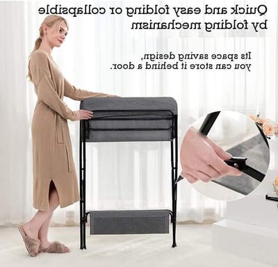 Baby Verzorgingstafel - Commode Baby - Babyverzorging Thuis - Opvouwbaar Ontwerp - 74x64x96cm - Grijs
