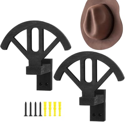 VHV - Hoedenrek - Cowboy hoedenrek - Hoedenhouder - Wandkapstok - Set van 2 - Verstelbaar - Hout - Voor cowboyhoeden en petten - Rustiek - Zwart