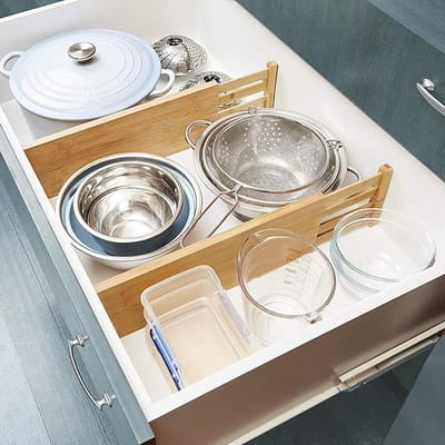 KitchenBrothers Ladeverdeler - 4 Delige Set - Uitschuifbare Lade Organizer - Verstelbaar 44–56 cm - Bamboe