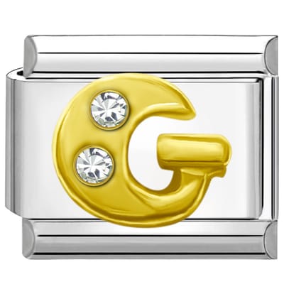 Quiges - Schakel - Bedel - 9mm - charms - Goud - Zirkonia - alfabet - letter G - Geschikt voor - armband - Schakelarmband - italy bedels armband