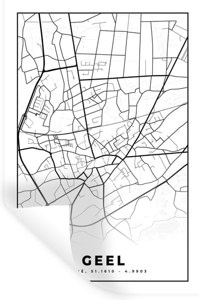 Muurstickers - Sticker Folie - België – Geel – Stadskaart – Kaart – Zwart Wit – Plattegrond - 20x30 cm - Plakfolie - Muurstickers Kinderkamer - Zelfklevend Behang - Zelfklevend behangpapier - Stickerfolie