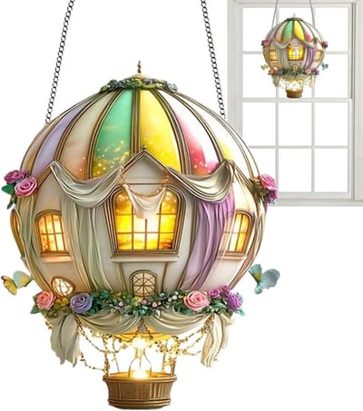 Ballonlantaarn - Decoratieve lamp - Buiten decoreren - Flikkerend vlam effect - 23 x 20 cm - Kleurrijk