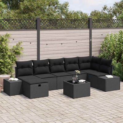 vidaXL - Tuinbank - Set - 8 - st - Zwart - poly - rattan