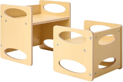 Montessori kindertafel met stoel - Peutertafelset - In Hoogte Verstelbaar - Hout - Inclusief 1 Tafel + 1 Stoel - Voor 1-5 Jaar - Speel- en Activiteitentafel - Naturel