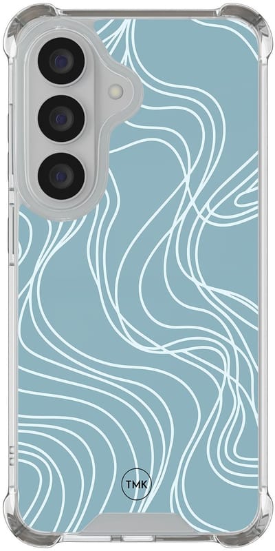 Shockproof hoesje geschikt voor Samsung Galaxy S26 - Soft blue waves - Schokbestendig - Verhoogde randen - TPU case - Extra Sterke Back Cover - Geometrisch patroon - Transparant, Blauw