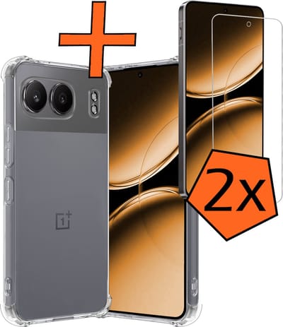 Hoes - Met Screenprotector - 2 Stuks - Geschikt voor OnePlus Nord 4 - Sterk & Shockproof - Siliconen Case - Back Cover - Telefoon Hoes - Shock Proof - Transparant