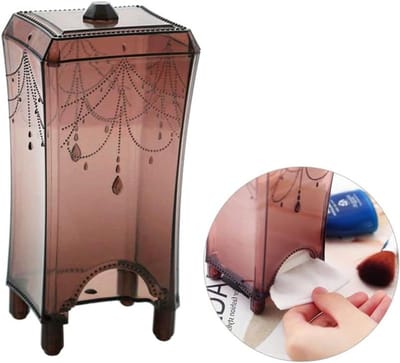 Wattenschijfjes Organizer - Opbergdoos Plastic - Badkamer Organiseren - Met Deksel - 16.5x7.9x6.7 cm - Koffie