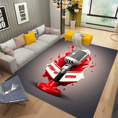 Grappig Microfoon Bedrukt Tapijt voor Huis Woonkamer Decoratie Deurmat Salontafel Vloerkleed Antislip Slaapkamer Bedzijde Vloermat 40x60cm (16x24in) gray