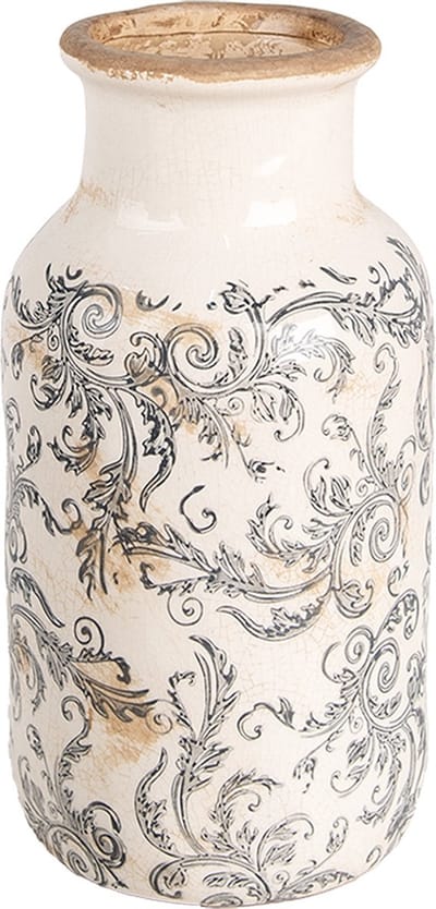 Clayre & Eef Vaas Ø 14x26 cm Beige Grijs Keramiek Bloemen