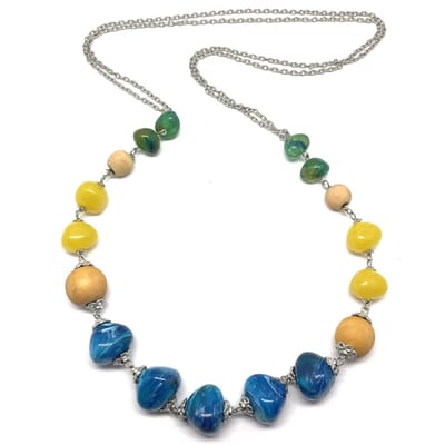 Behave - Ketting - Kralenketting - Blauw - Geel - Groen - Dames - 70 cm