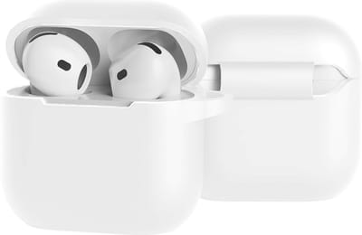 Case - Geschikt voor Apple AirPods 4 - Siliconen Hoes met Clip - Silicone Hoesje Cover - Wit