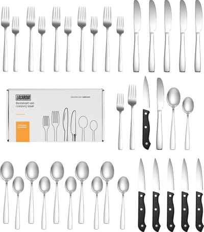 LaCardia 6 Persoons Bestekset 36-Delig - Lepels - Messen - Vorken - Steakmessen - Vaatwasserbestendig - Bestek - Zilver/RVS