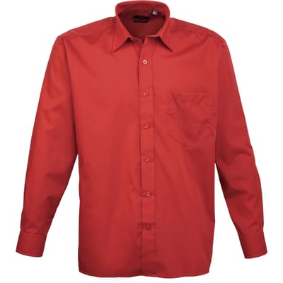 Premier Heren Premier Poplin Formeel Overhemd Met Lange Mouwen (Rood)