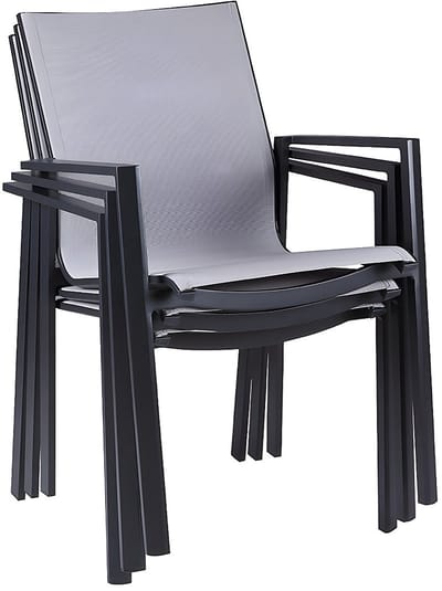 Vente-unique Set van 2 stapelbare tuinstoelen van aluminium en textilene - Lichtgrijs en zwart - VALERA van MYLIA