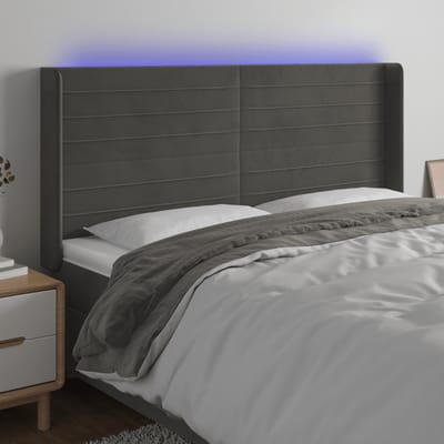 vidaXL - Hoofdbord - LED - 163x16x118/128 - cm - fluweel - donkergrijs